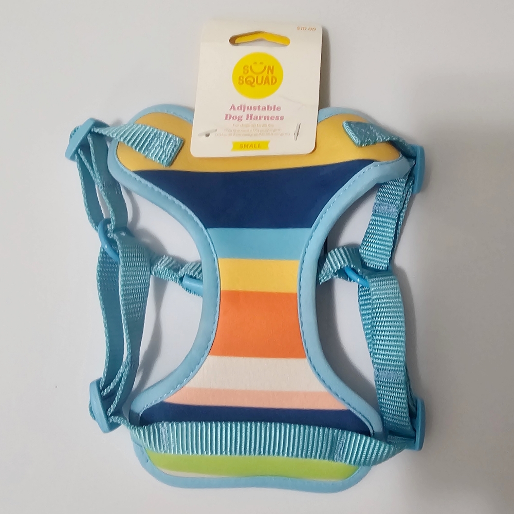 Sun Squad Adjustable Dog Harness - Blue and Yellow Size: Small